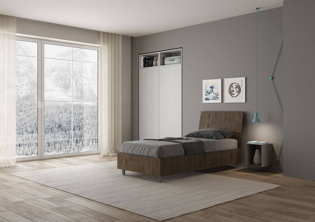Letto singolo senza rete, con rete e contenitore 80x200 testata inclinata Demas