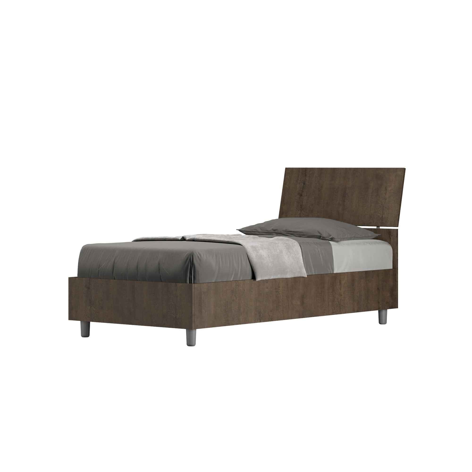 Letto singolo 80x190 testata inclinata Demas senza rete, con rete, contenitore
