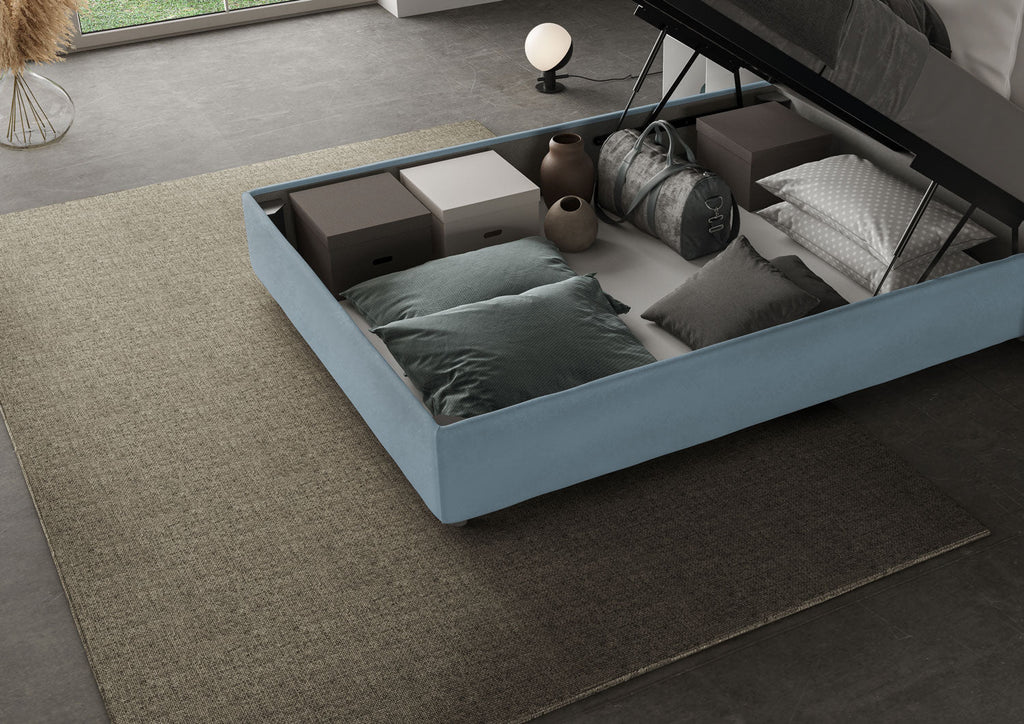 Letto singolo contenitore imbottito 100x190 microfibra Azelia