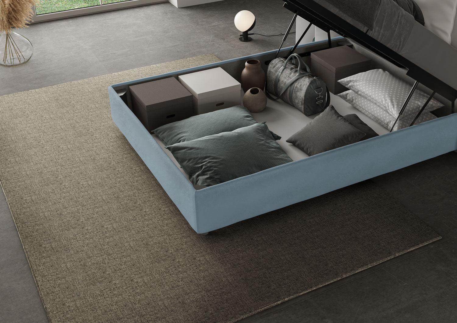 Letto singolo contenitore imbottito 100x190 microfibra Azelia