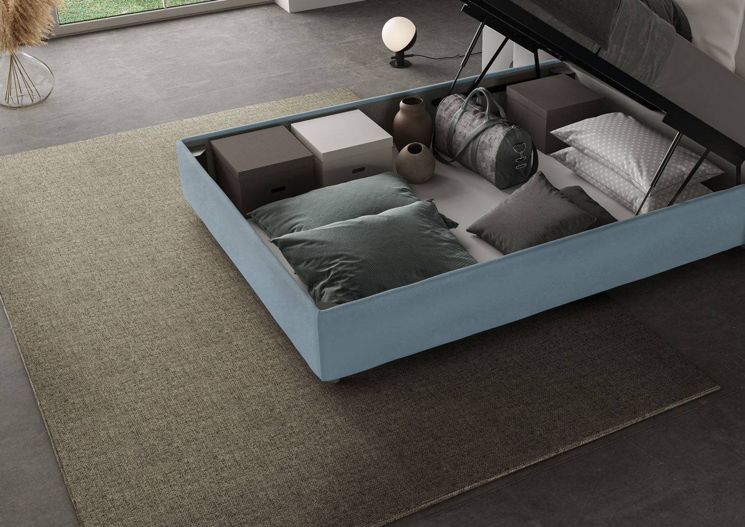 Letto singolo contenitore imbottito 100x190 microfibra Antea