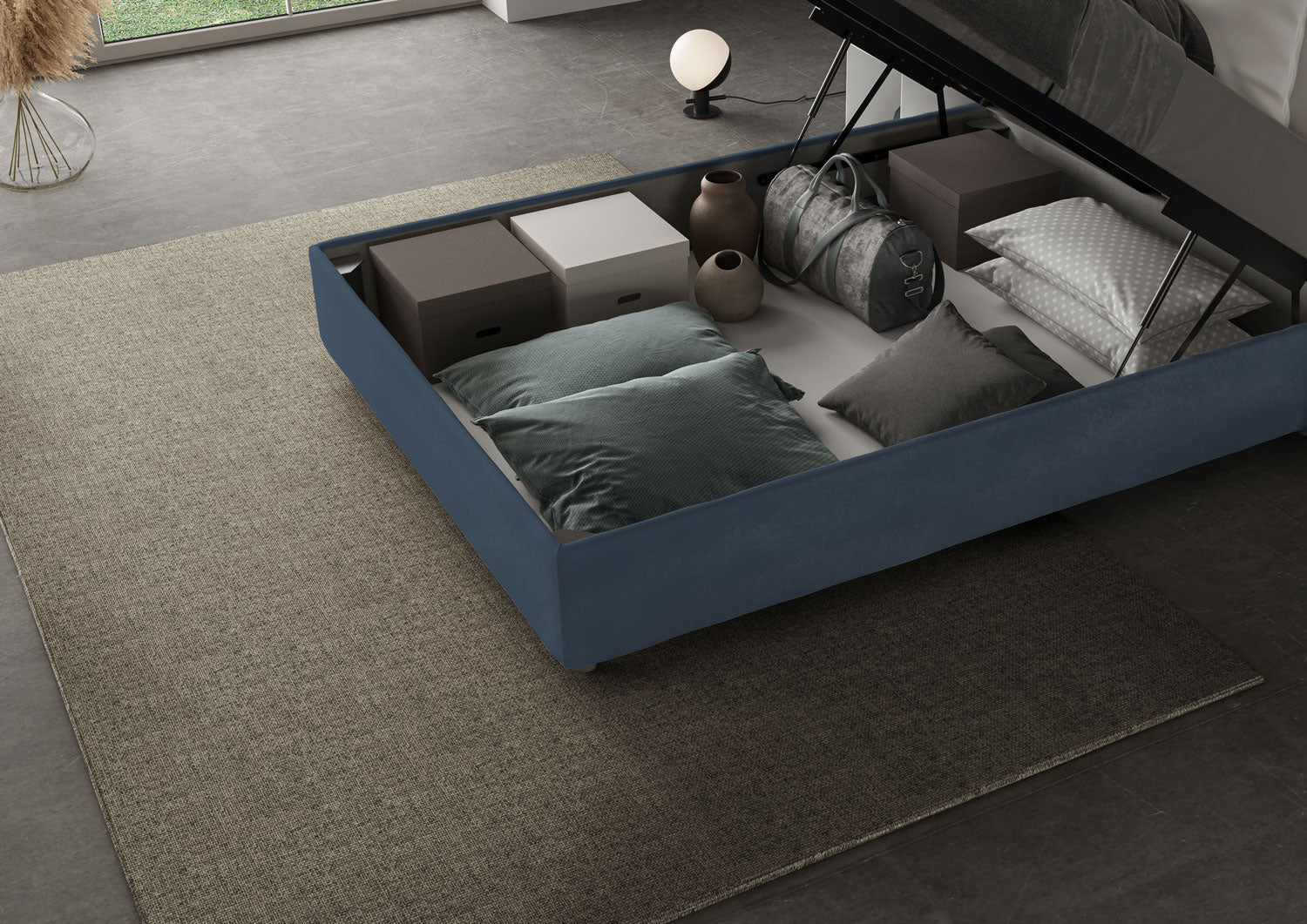 Letto singolo contenitore imbottito 100x190 microfibra Azelia