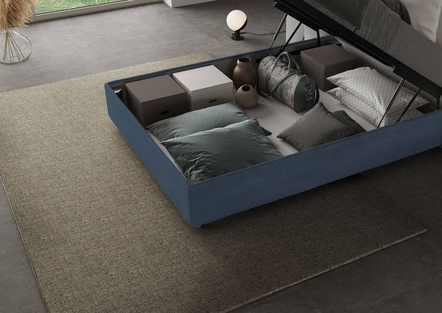 Letto singolo contenitore imbottito 100x210 microfibra Appia
