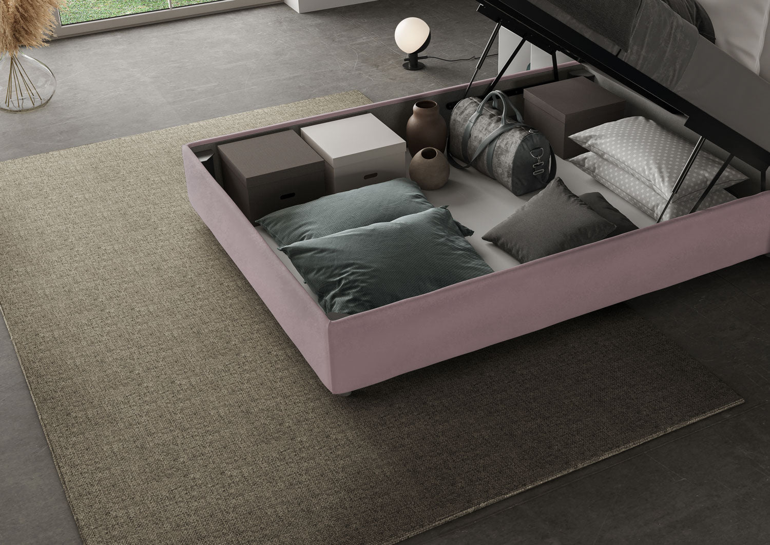 Letto singolo contenitore imbottito 100x190 microfibra Azelia