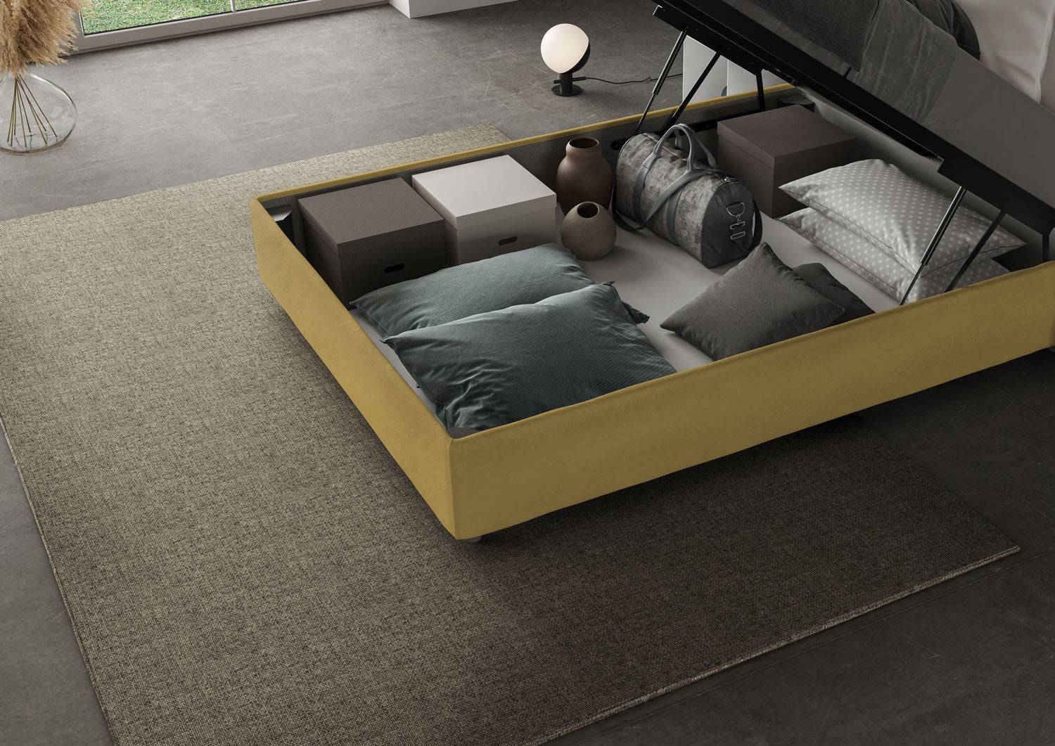 Letto singolo contenitore imbottito 100x210 microfibra Adele