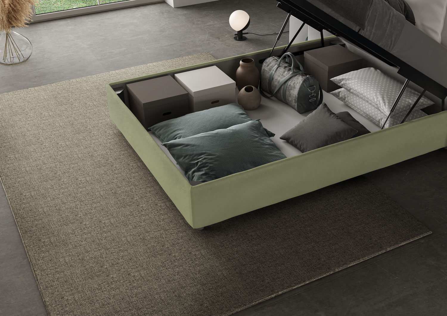 Letto singolo contenitore imbottito 100x190 microfibra Azelia