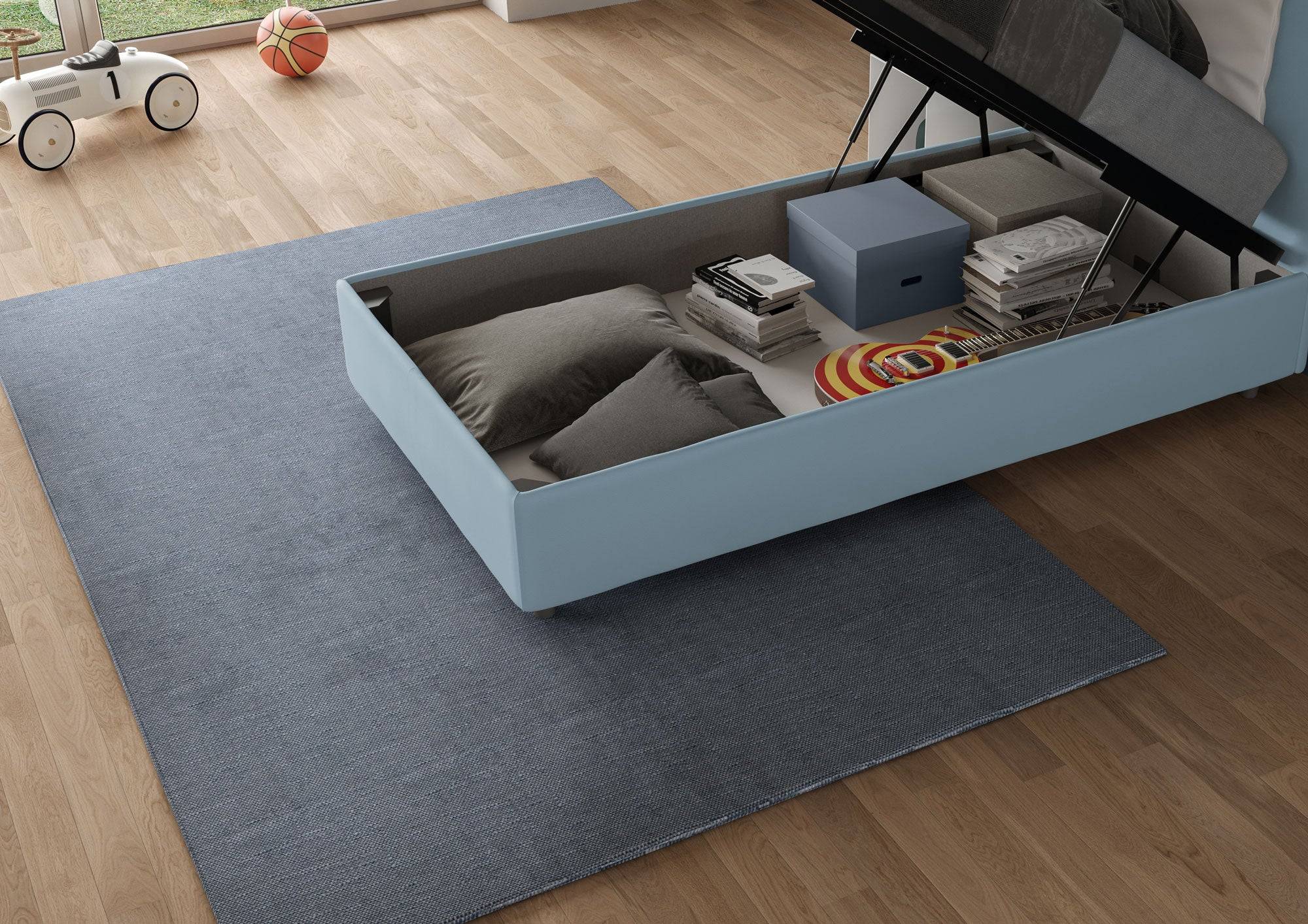 Letto singolo contenitore imbottito 90x190 microfibra Appia