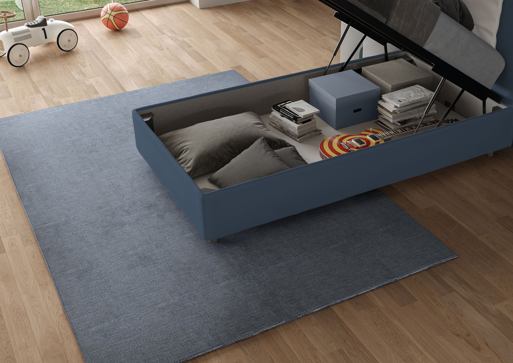 Letto singolo imbottito 90x190 microfibra Azelia con e senza rete e contenitore