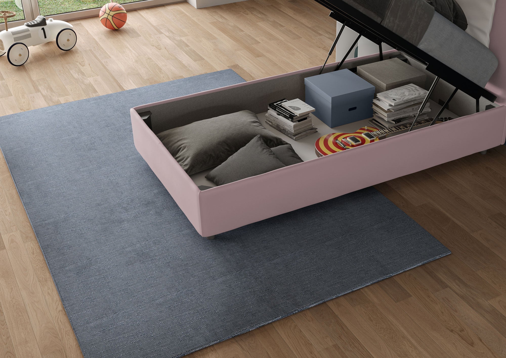 Letto singolo imbottito 80x210 microfibra Adele senza rete, con rete, contenitore