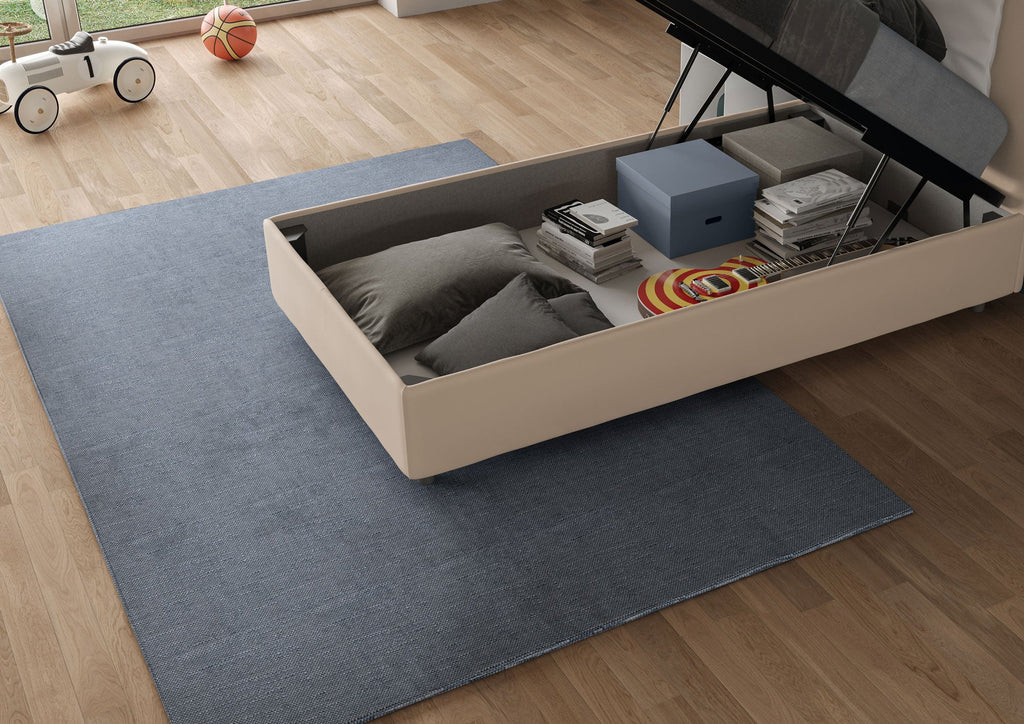 Letto singolo contenitore imbottito 90x210 microfibra Azelia