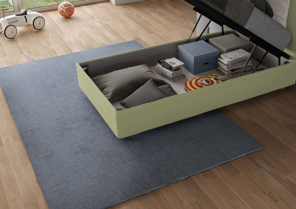 Letto singolo 80x200 Appia imbottito con testiera, rete e contenitore