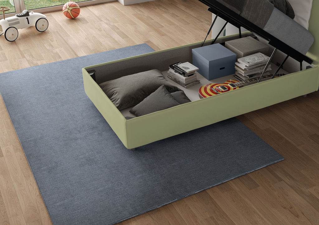 Letto singolo contenitore imbottito 90x200 microfibra Antea