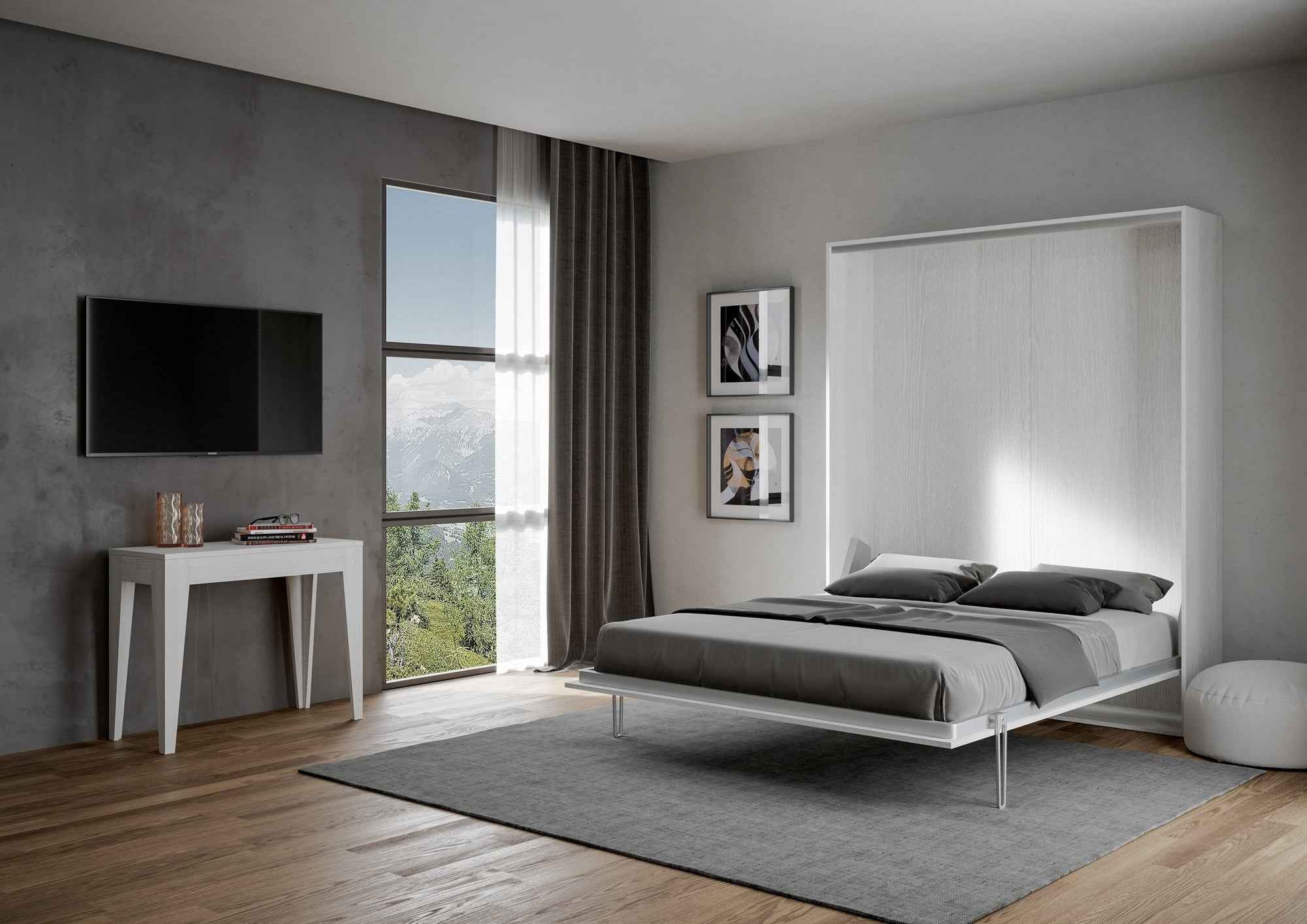 Letto matrimoniale a scomparsa 160 verticale Kentaro con colonna e pensili