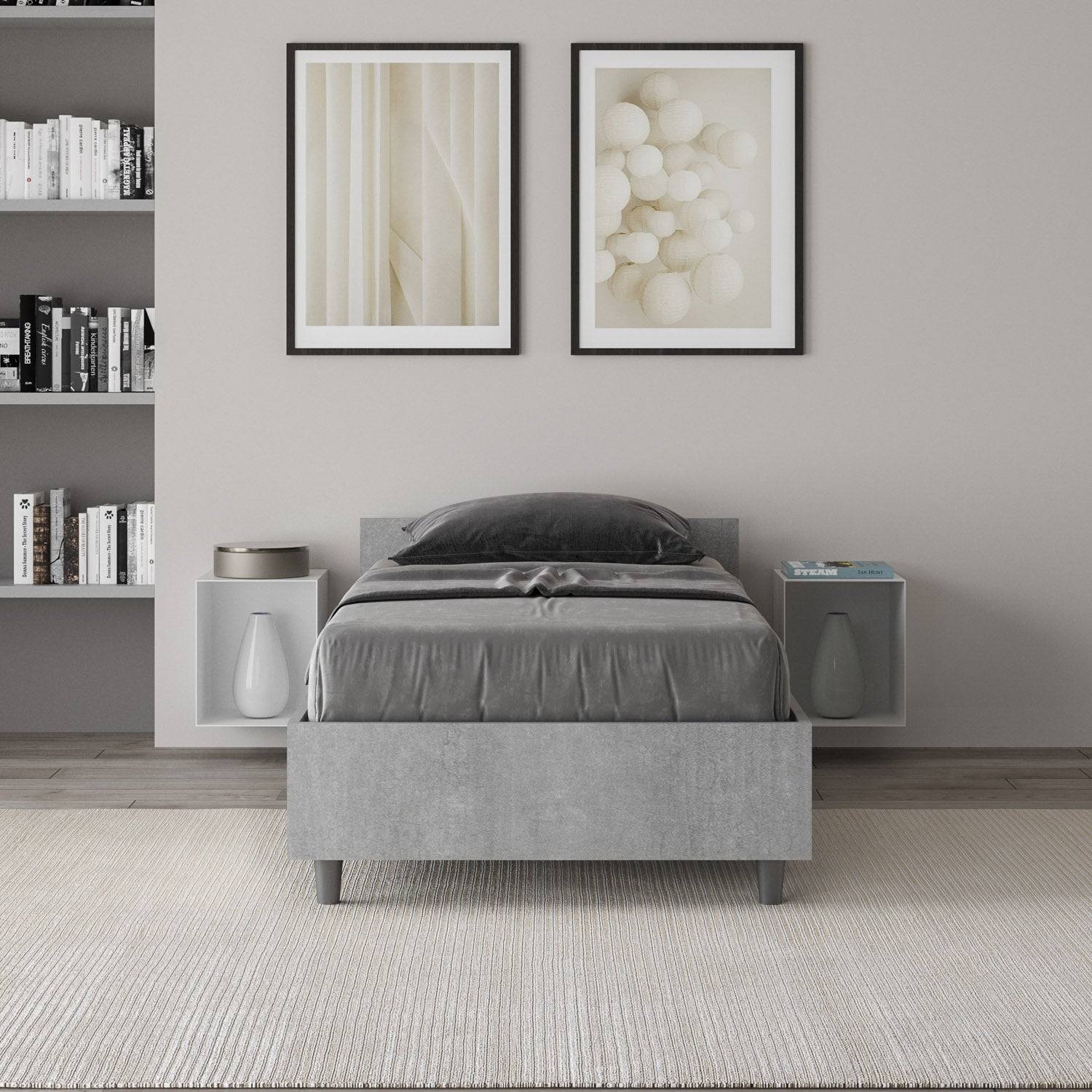 Letto singolo senza rete, con rete e contenitore 80x200 Nuamo