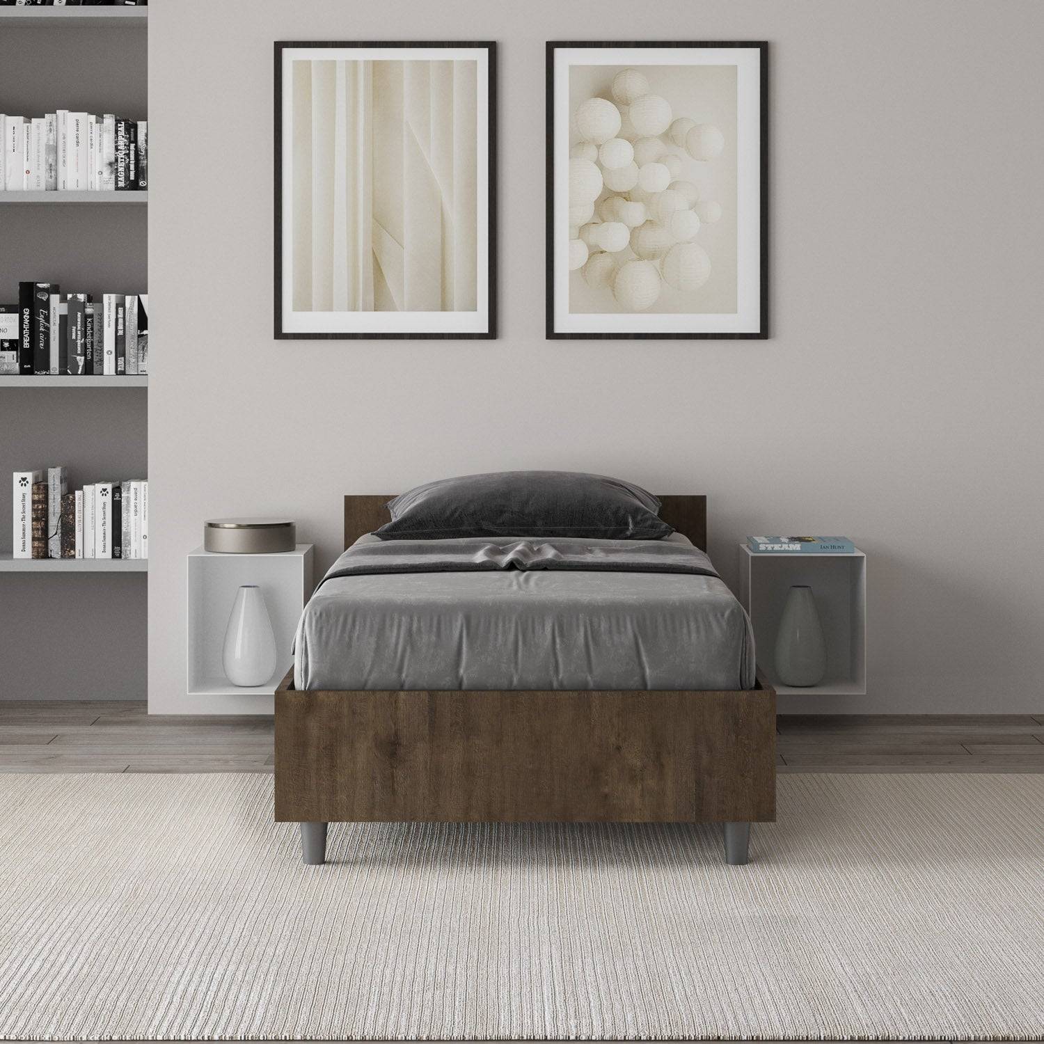 Letto singolo senza rete, con rete e contenitore 80x200 Nuamo