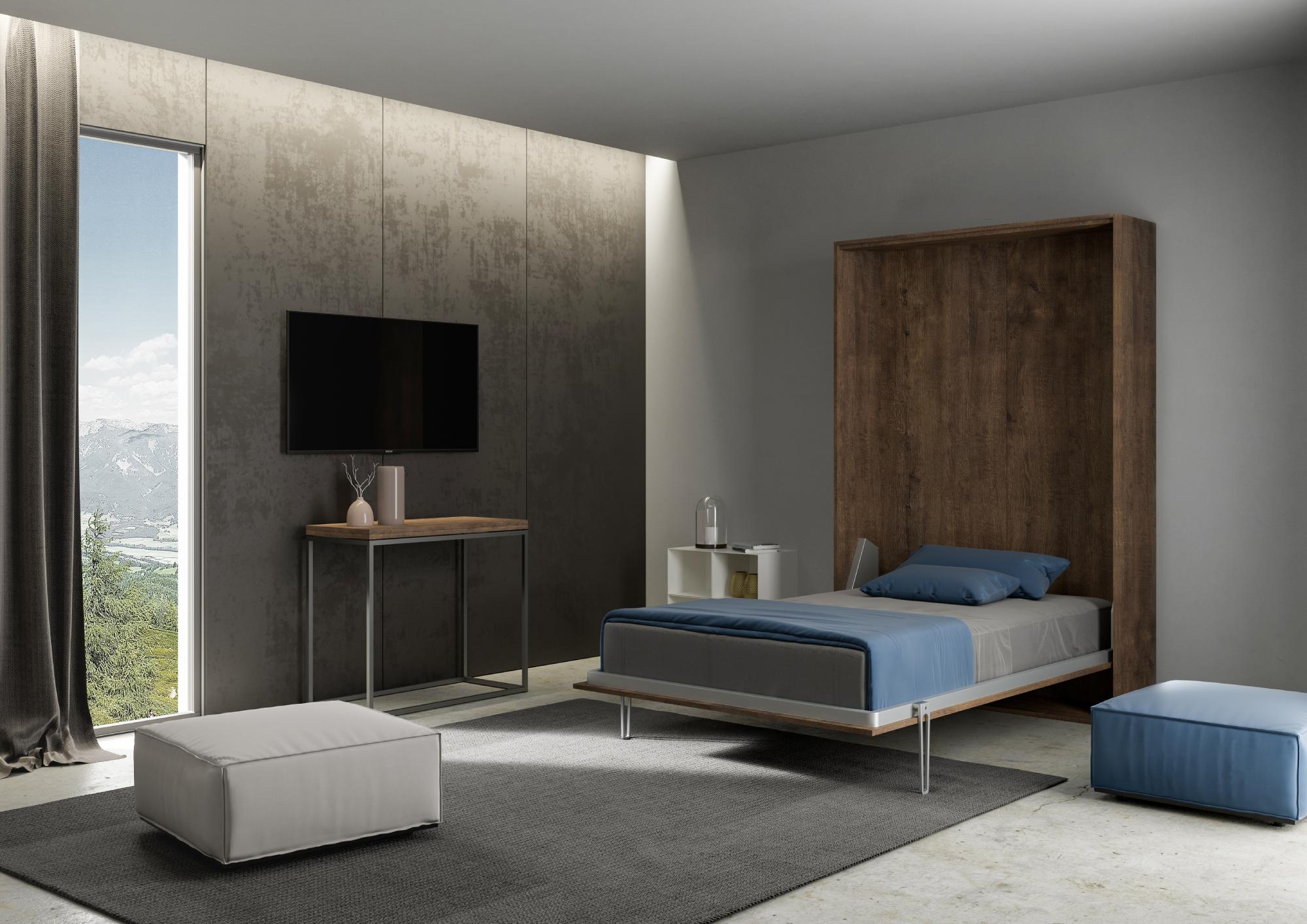 Letto una piazza e mezza a scomparsa 120 verticale Kentaro con colonna e pensili