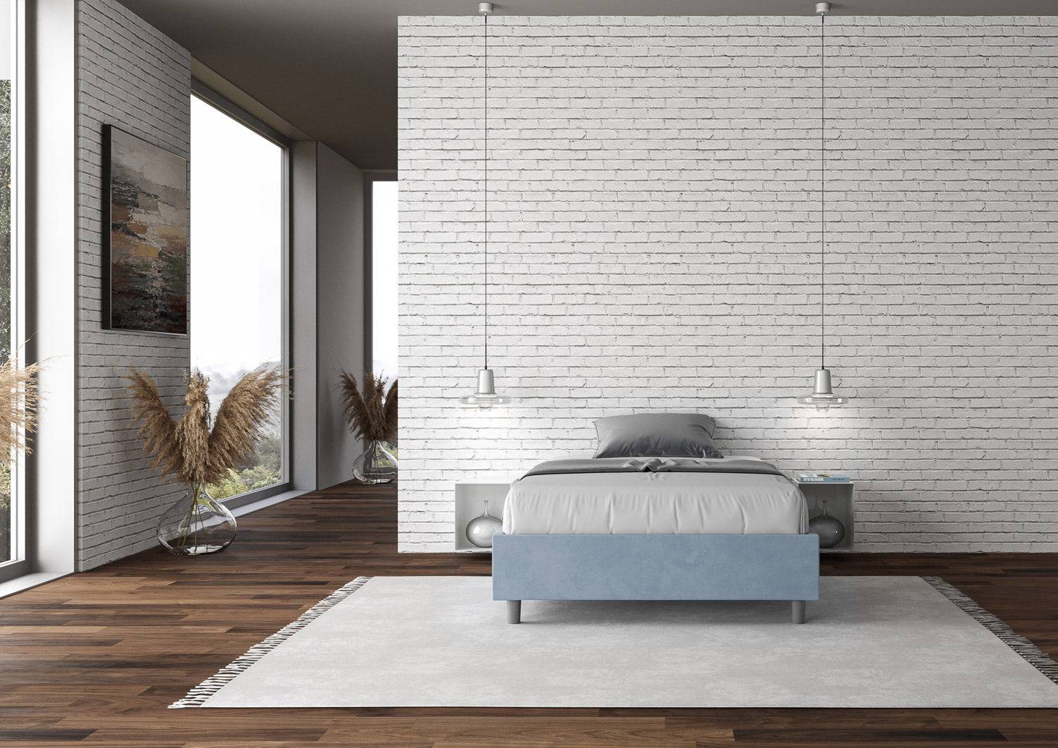 Letto singolo contenitore imbottito 100x210 microfibra Azelia