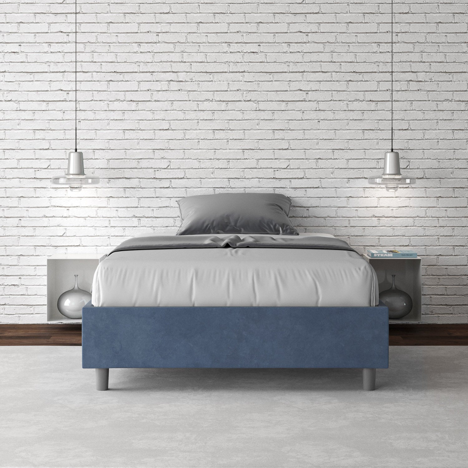 Letto singolo contenitore imbottito 100x190 microfibra Azelia