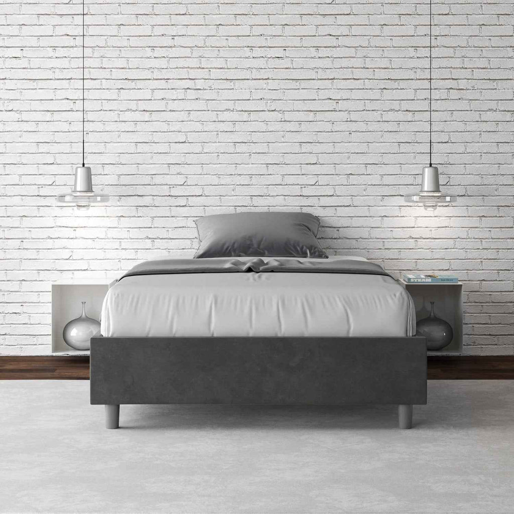 Letto singolo contenitore imbottito 100x190 microfibra Azelia