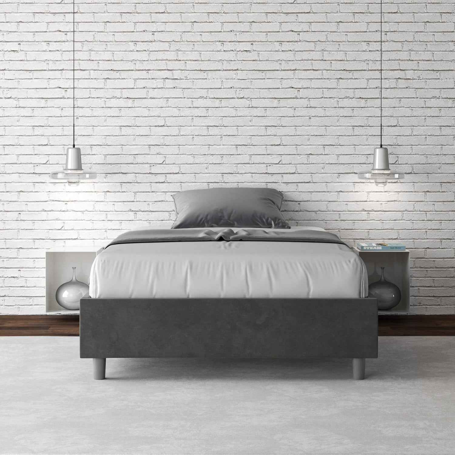 Letto singolo contenitore imbottito 100x190 microfibra Azelia
