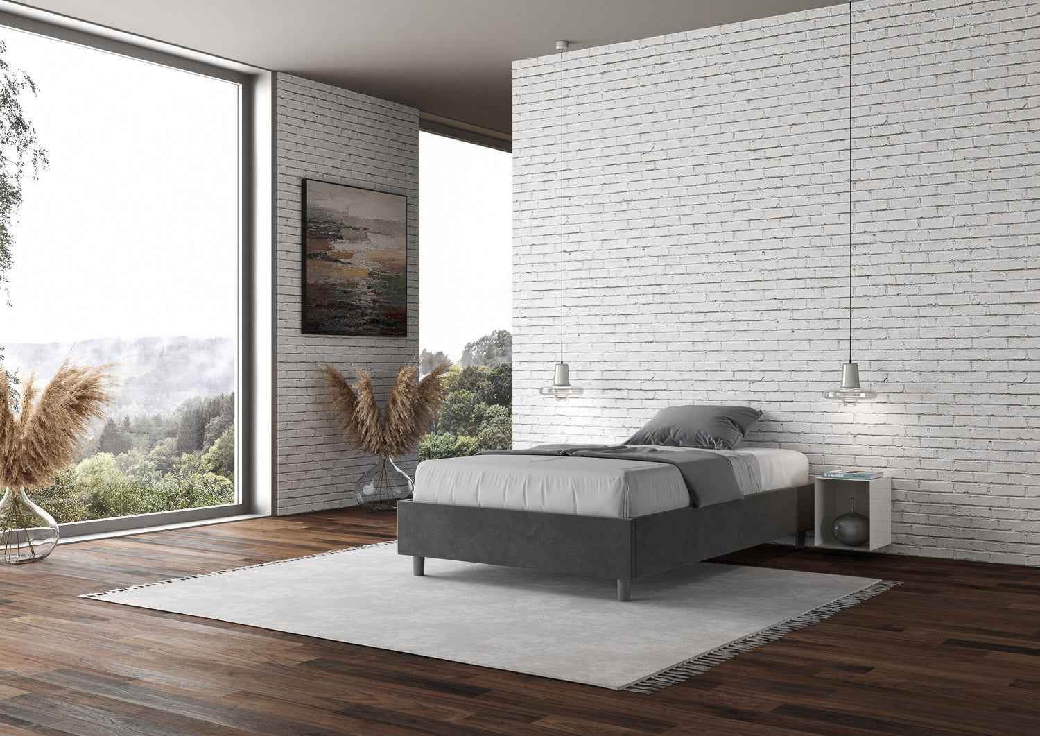 Letto singolo contenitore imbottito 100x190 microfibra Azelia