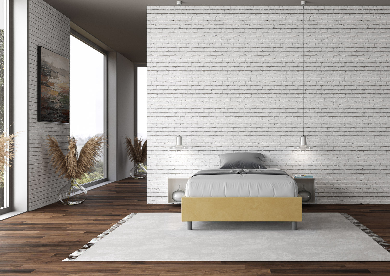 Letto singolo contenitore imbottito 100x190 microfibra Azelia