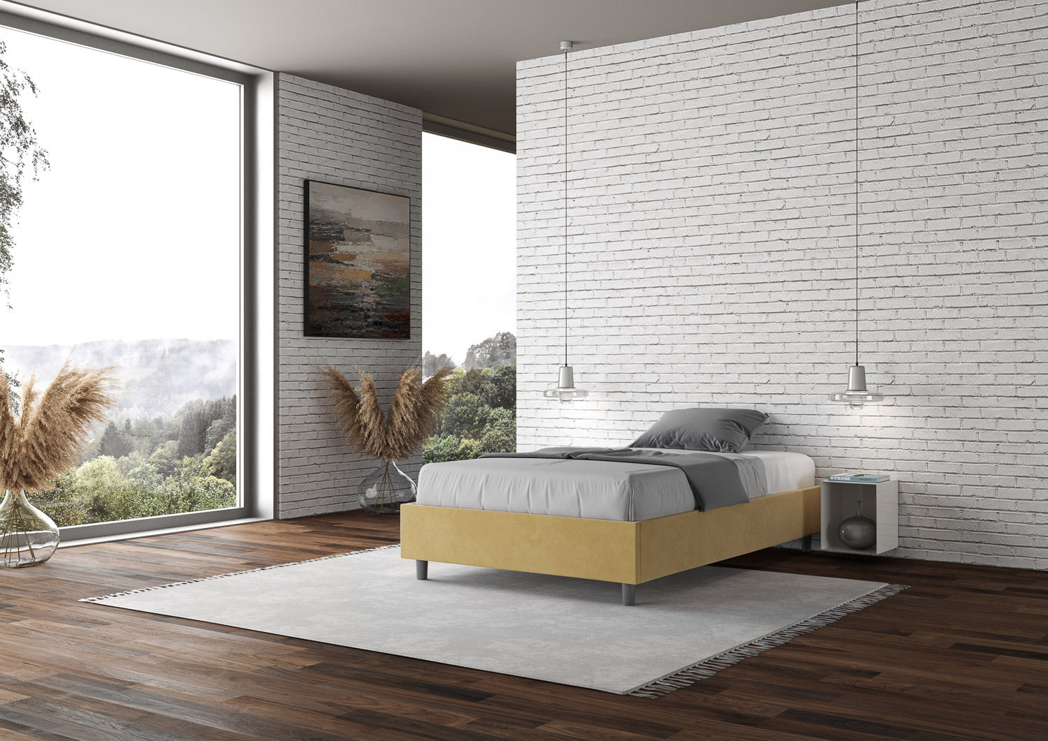Letto singolo contenitore imbottito 100x190 microfibra Azelia