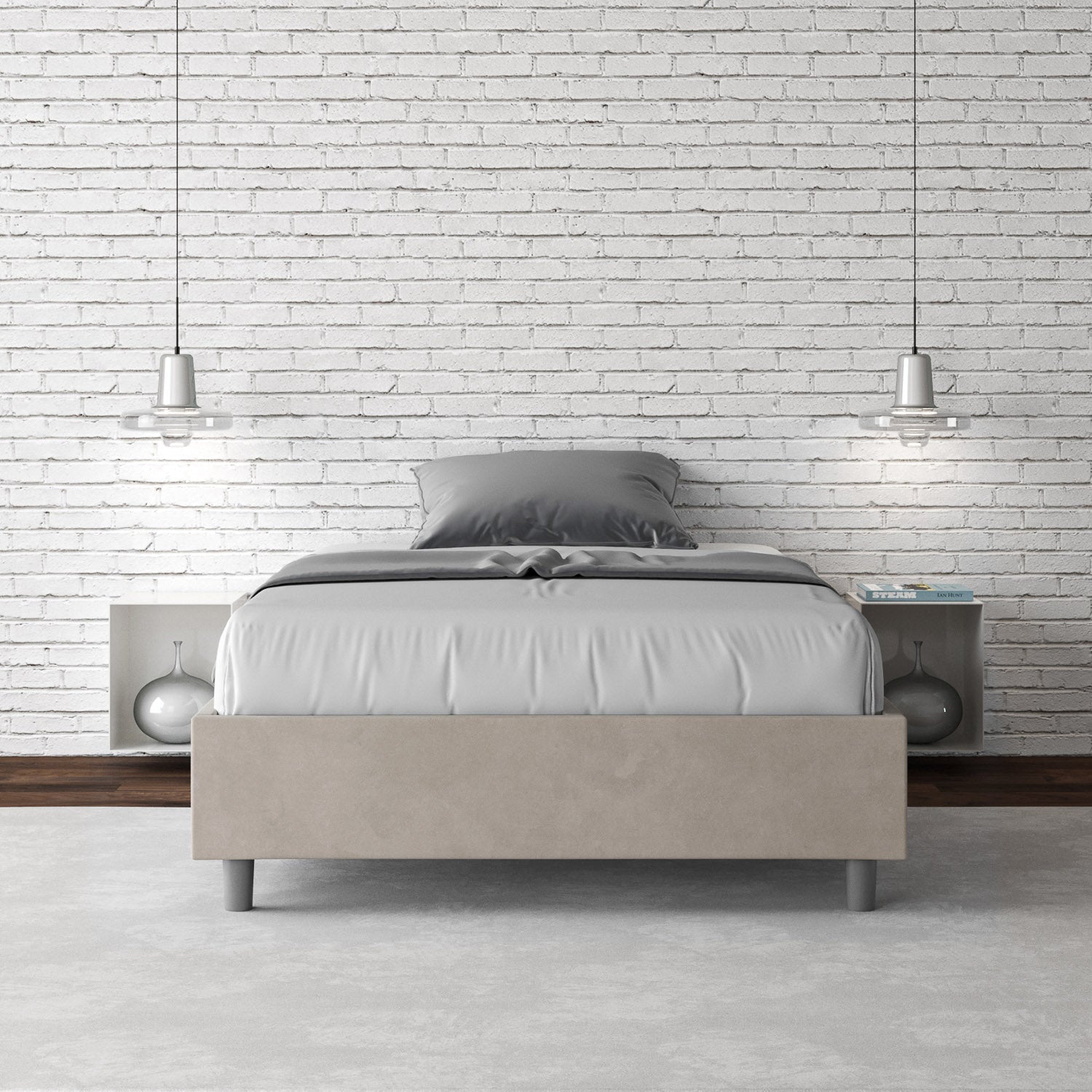 Letto singolo contenitore imbottito 100x190 microfibra Azelia