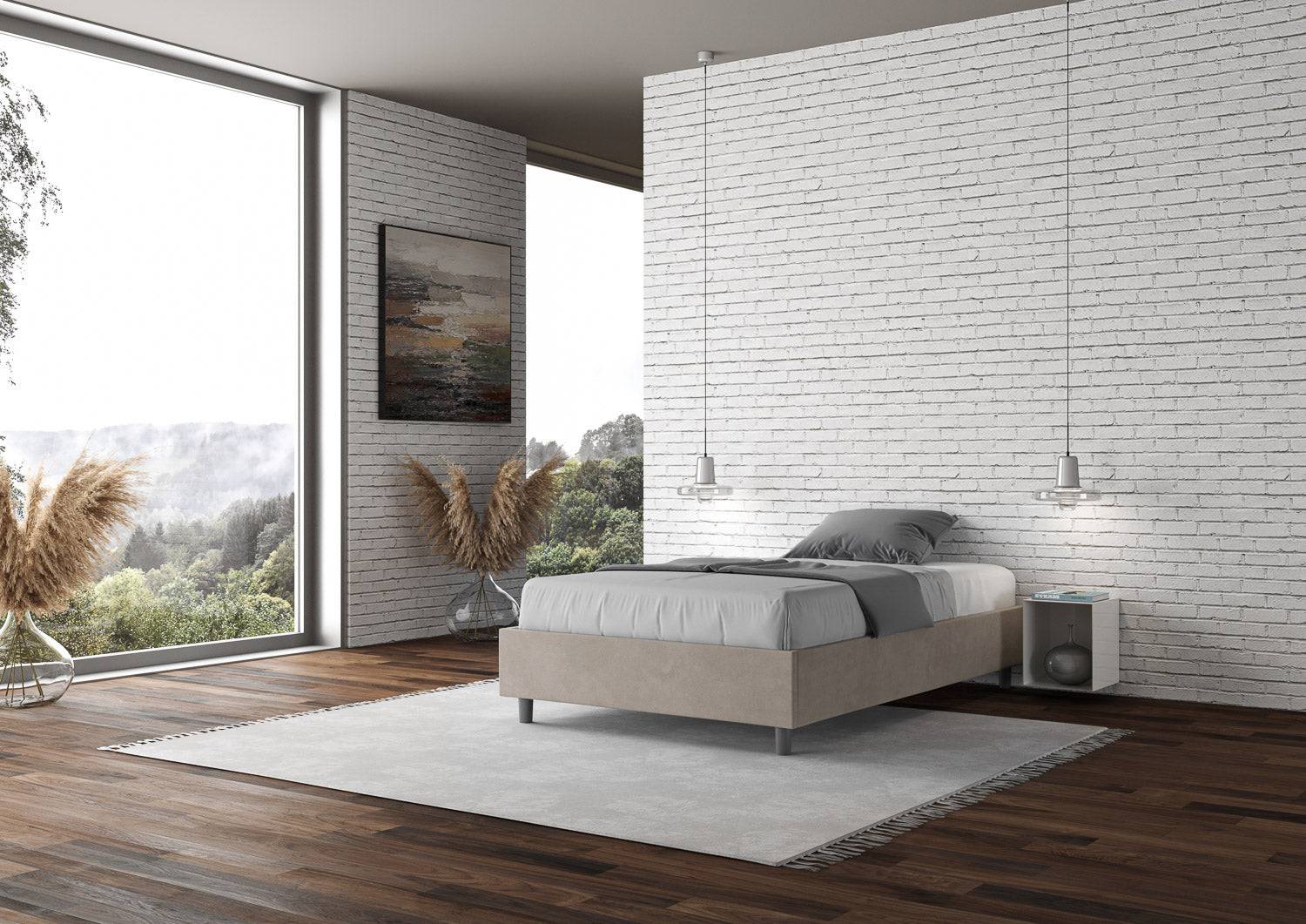 Letto singolo contenitore imbottito 100x210 microfibra Azelia