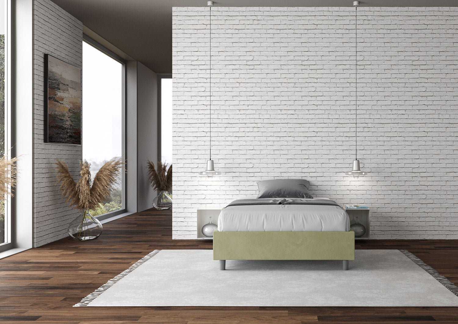 Letto singolo contenitore imbottito 100x190 microfibra Azelia