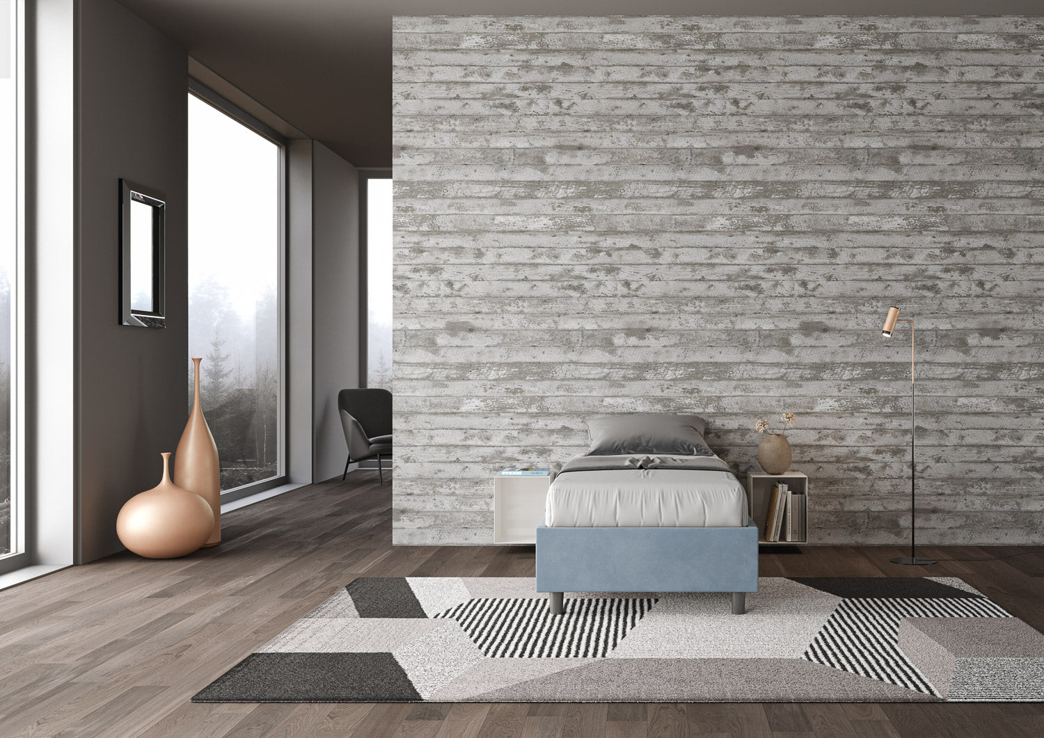 Letto singolo imbottito 90x190 microfibra Azelia con e senza rete e contenitore