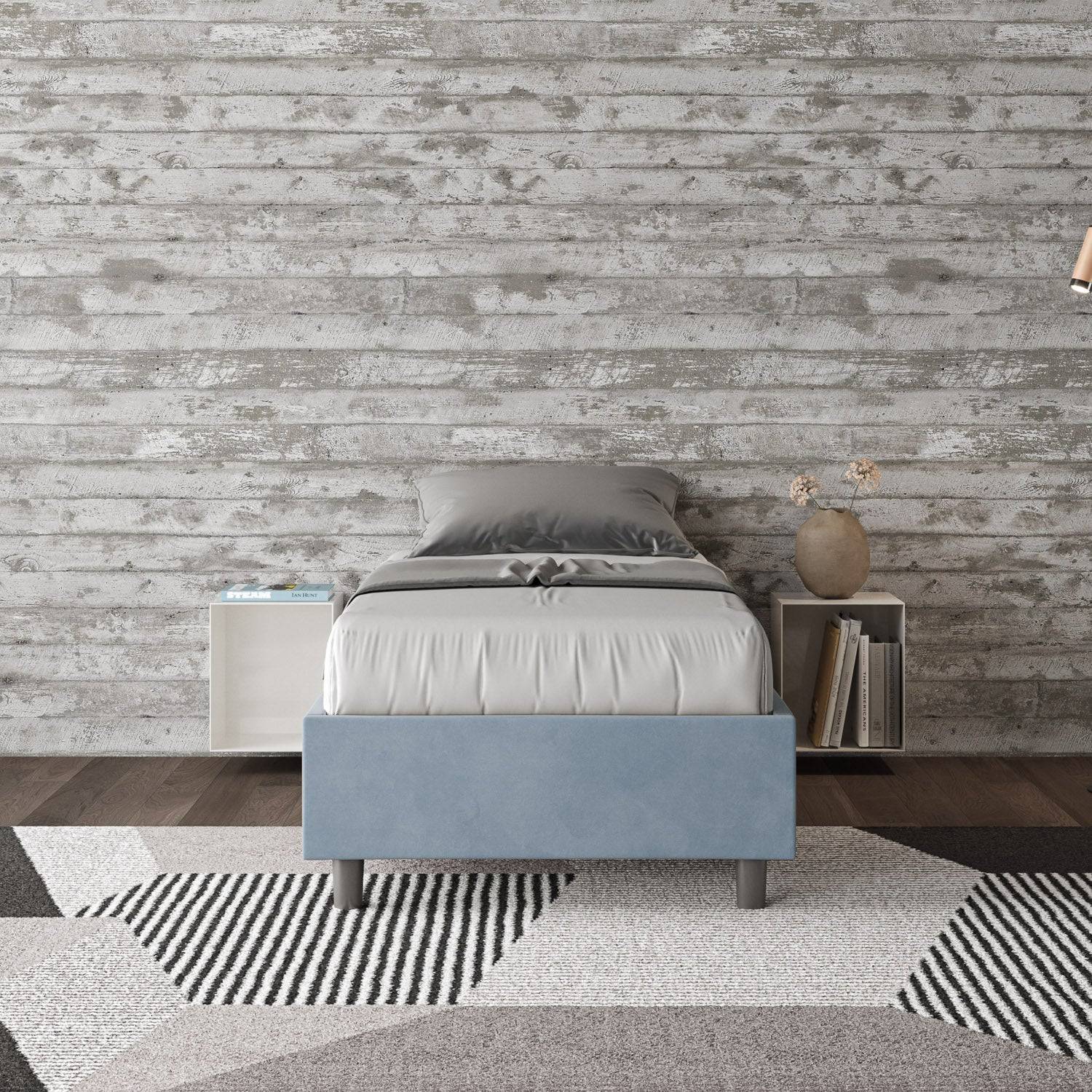 Letto singolo contenitore imbottito 90x200 microfibra Azelia