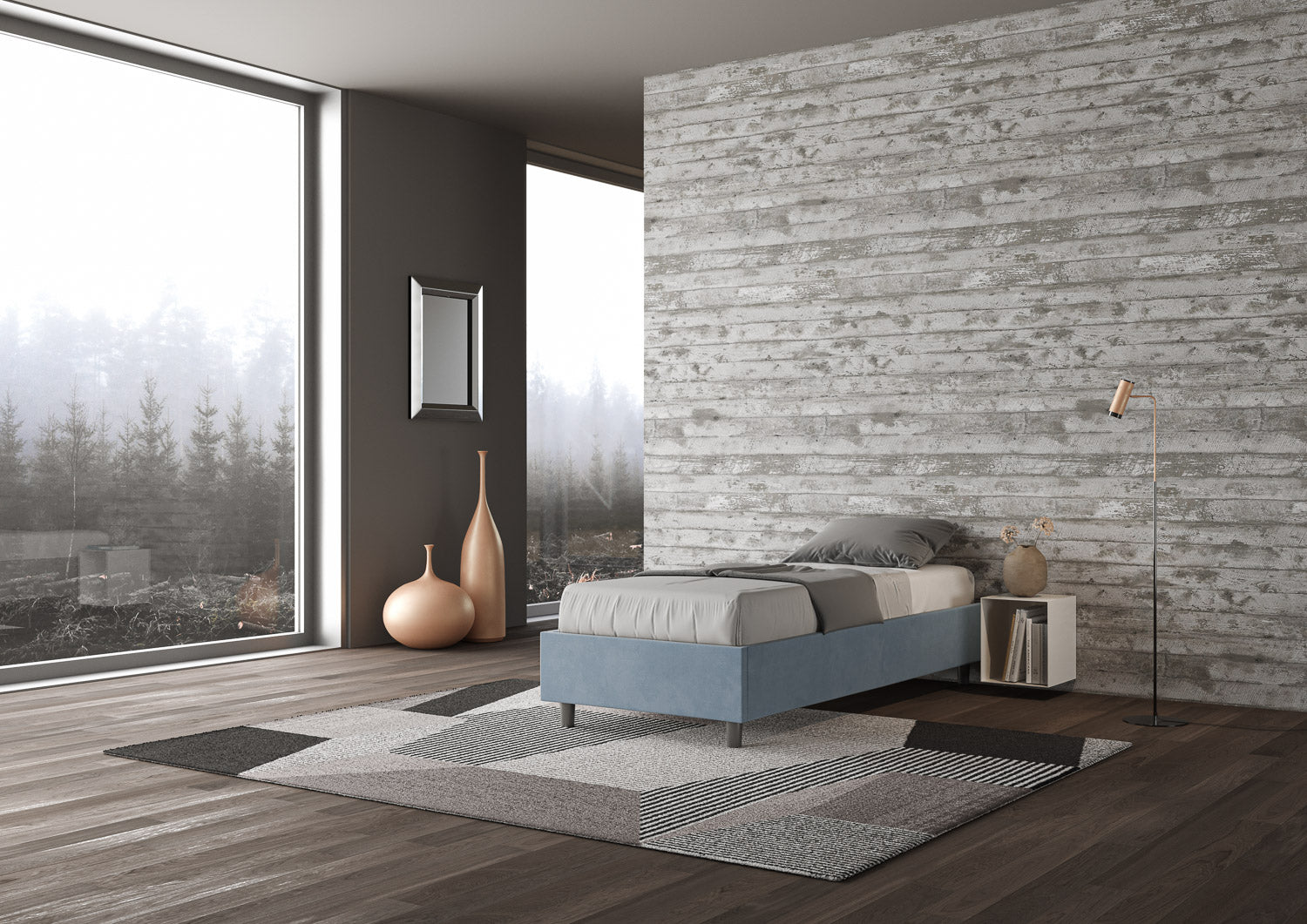 Letto singolo contenitore imbottito 90x210 microfibra Azelia