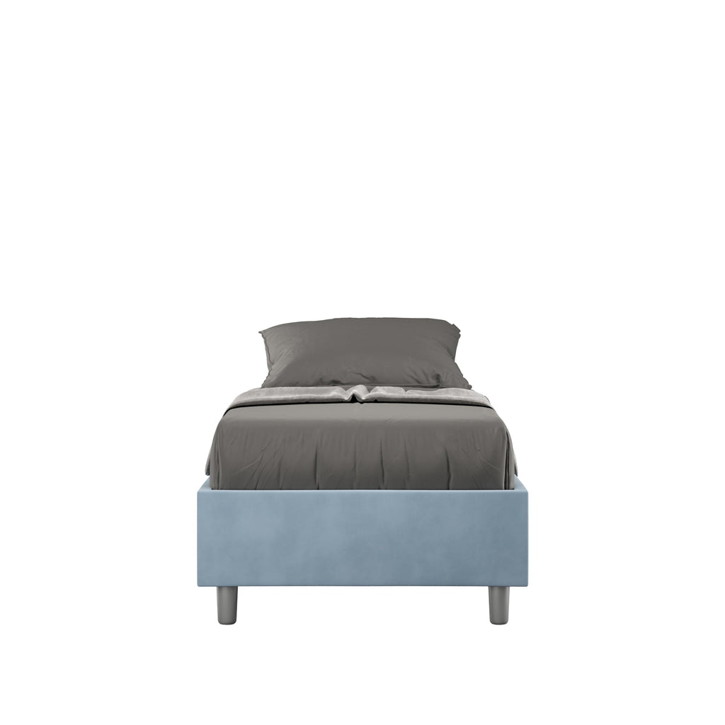 Letto singolo imbottito 80x190 microfibra Azelia senza rete, con rete e contenitore