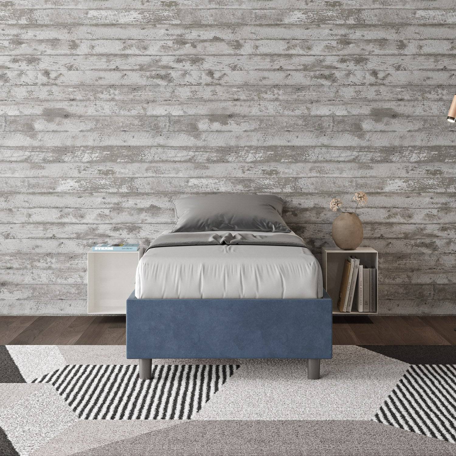 Letto singolo contenitore imbottito 90x200 microfibra Azelia
