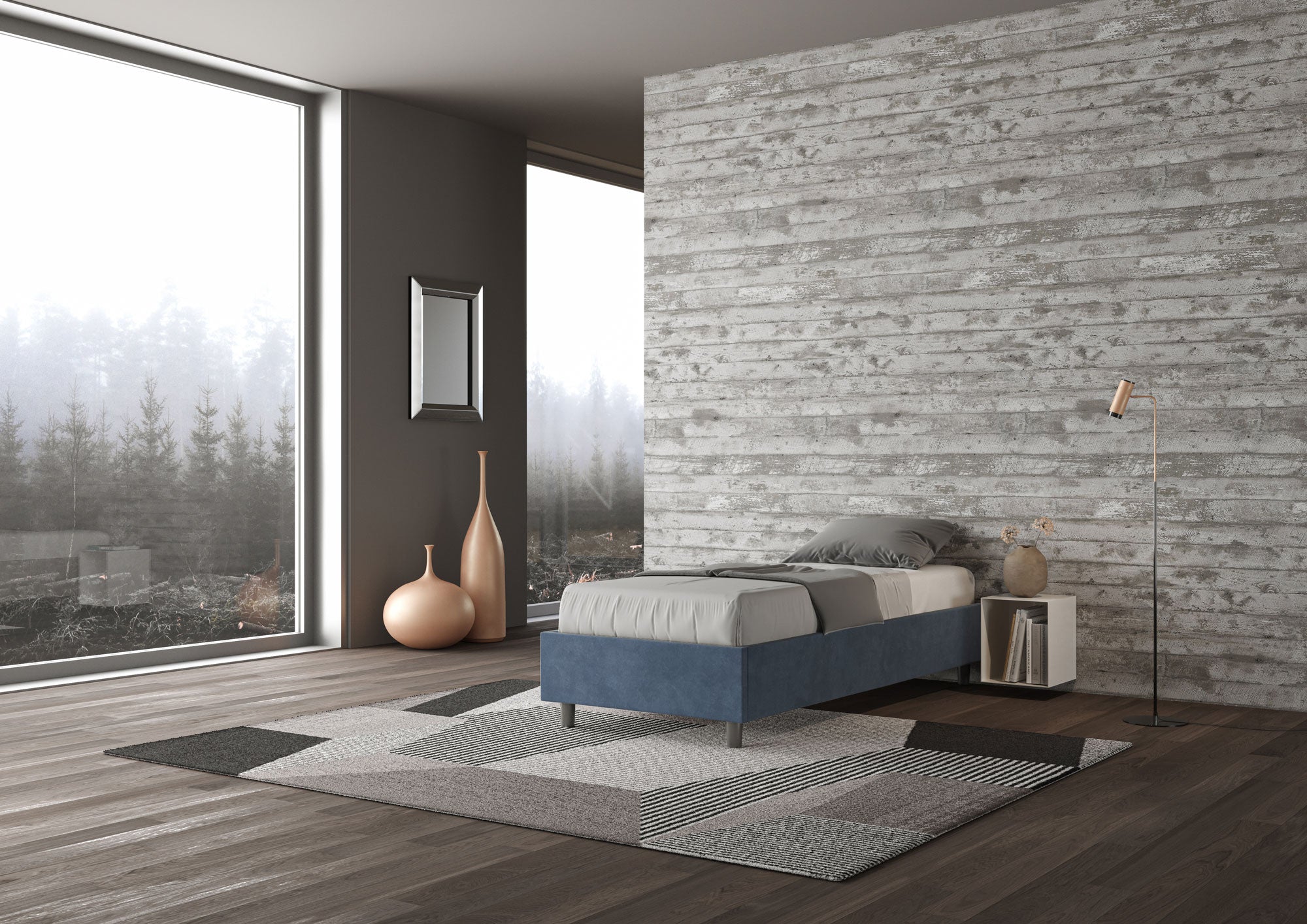 Letto singolo imbottito 90x190 microfibra Azelia con e senza rete e contenitore