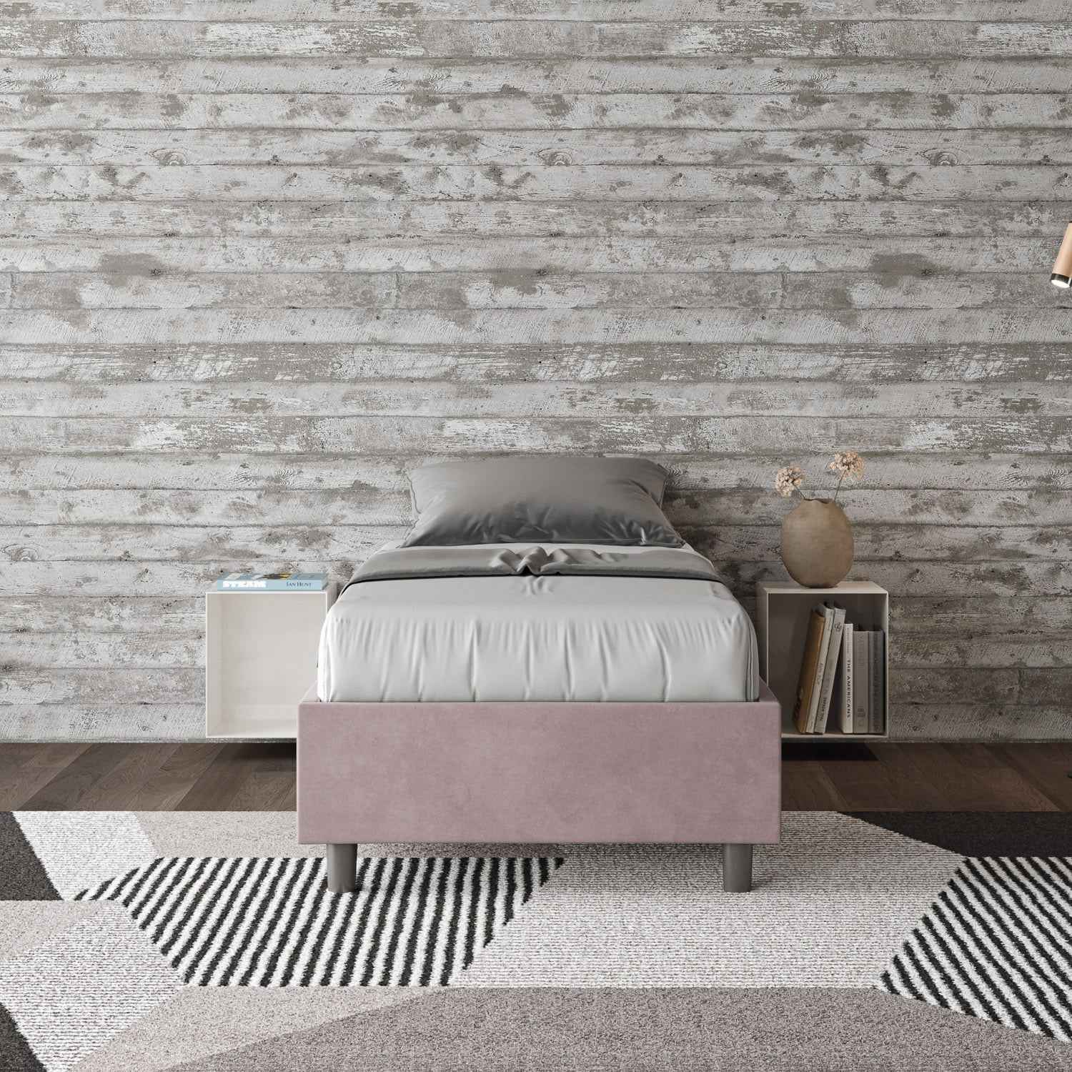 Letto singolo 80x200 imbottito senza testiera, con rete o contenitore