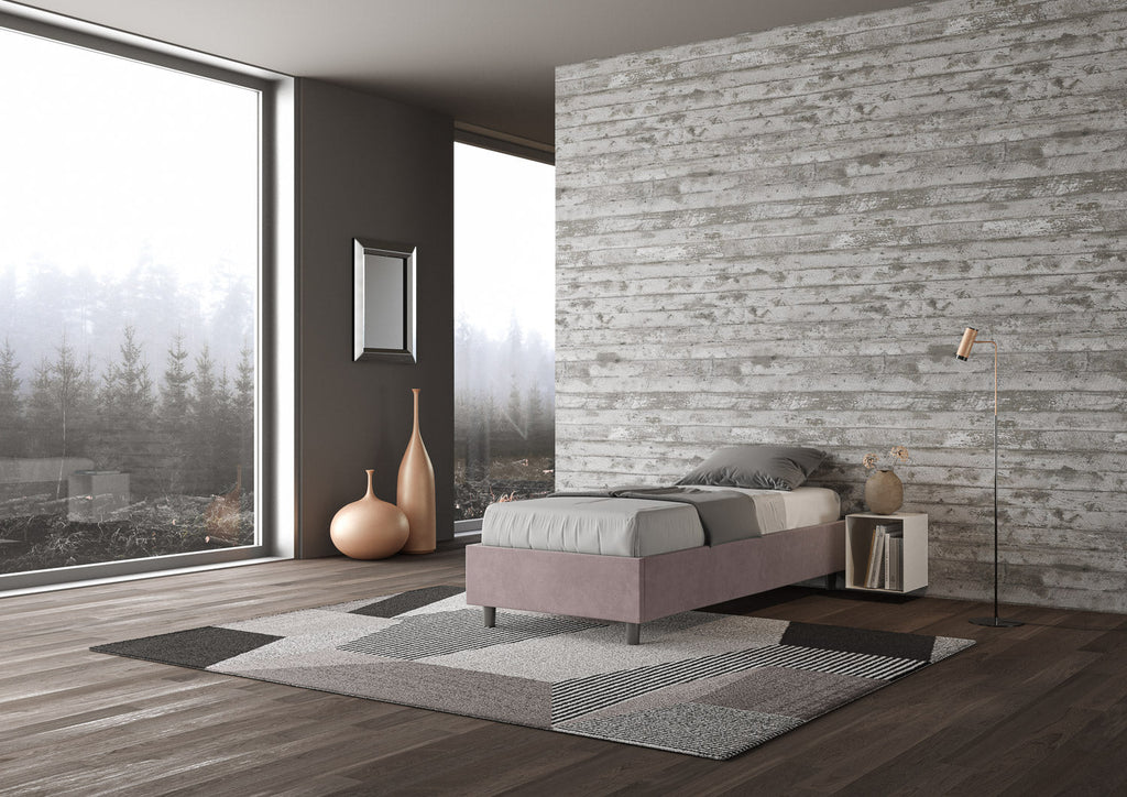 Letto singolo imbottito 80x190 microfibra Azelia senza rete, con rete e contenitore