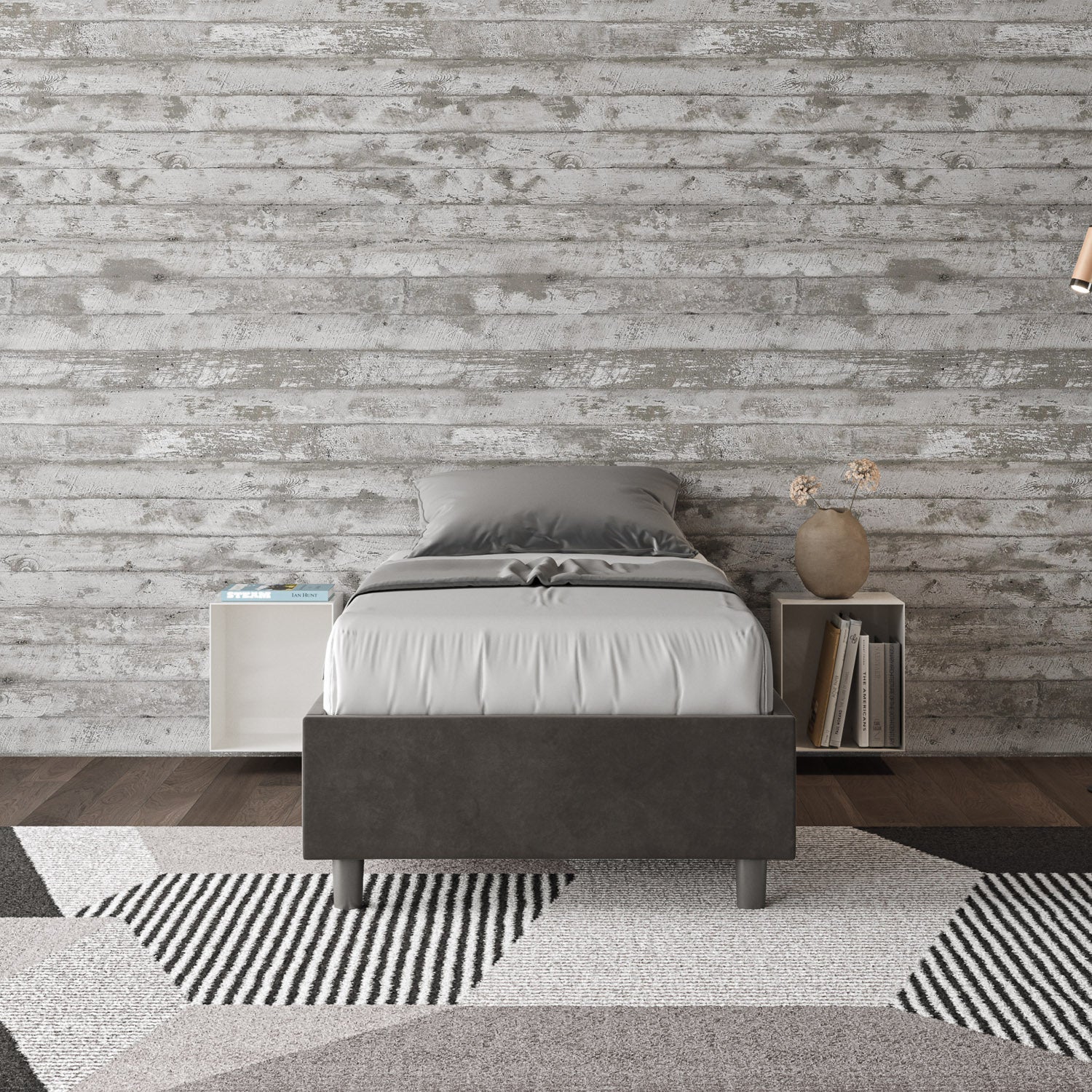 Letto singolo contenitore imbottito 90x210 microfibra Azelia