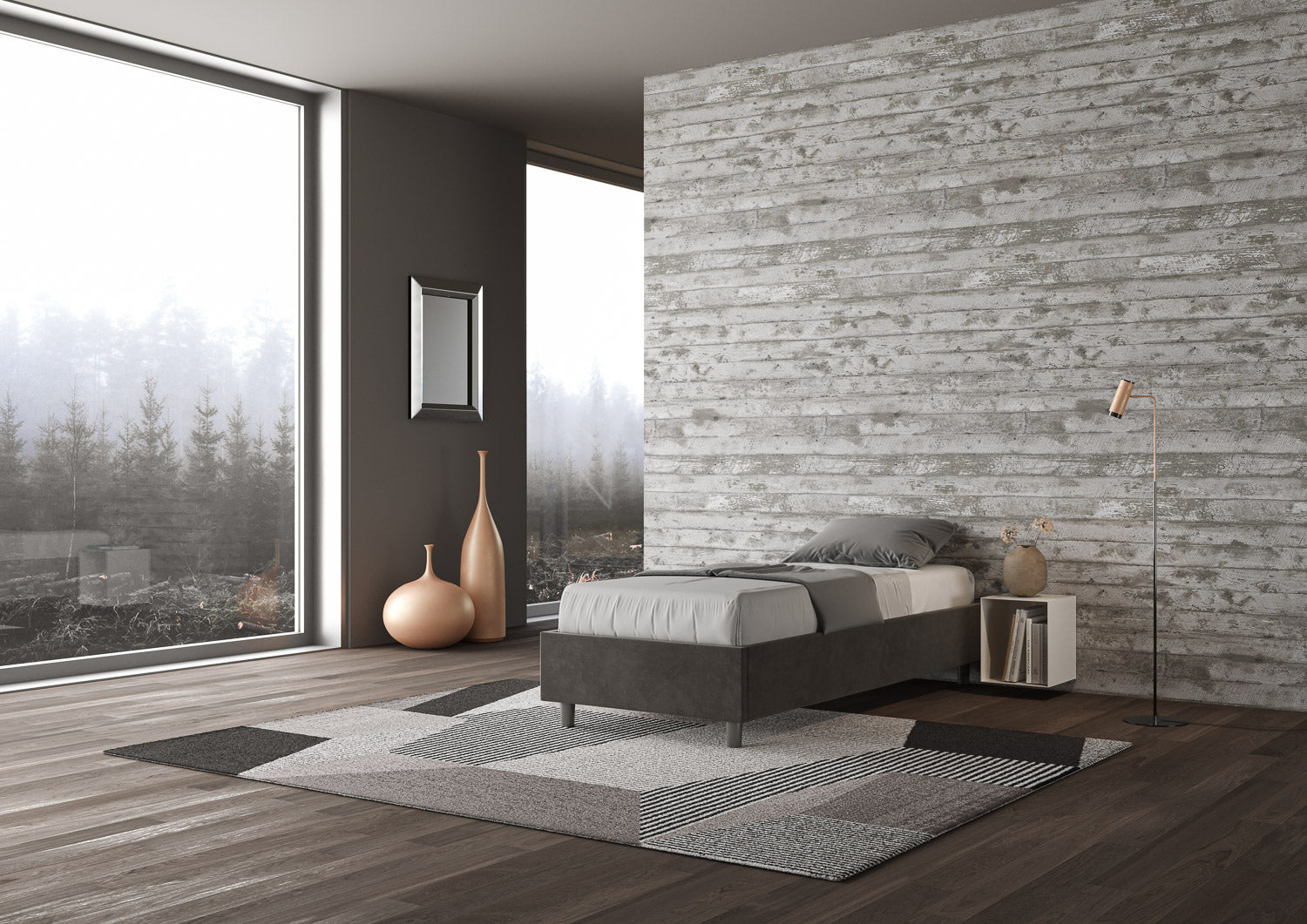 Letto singolo contenitore imbottito 90x210 microfibra Azelia