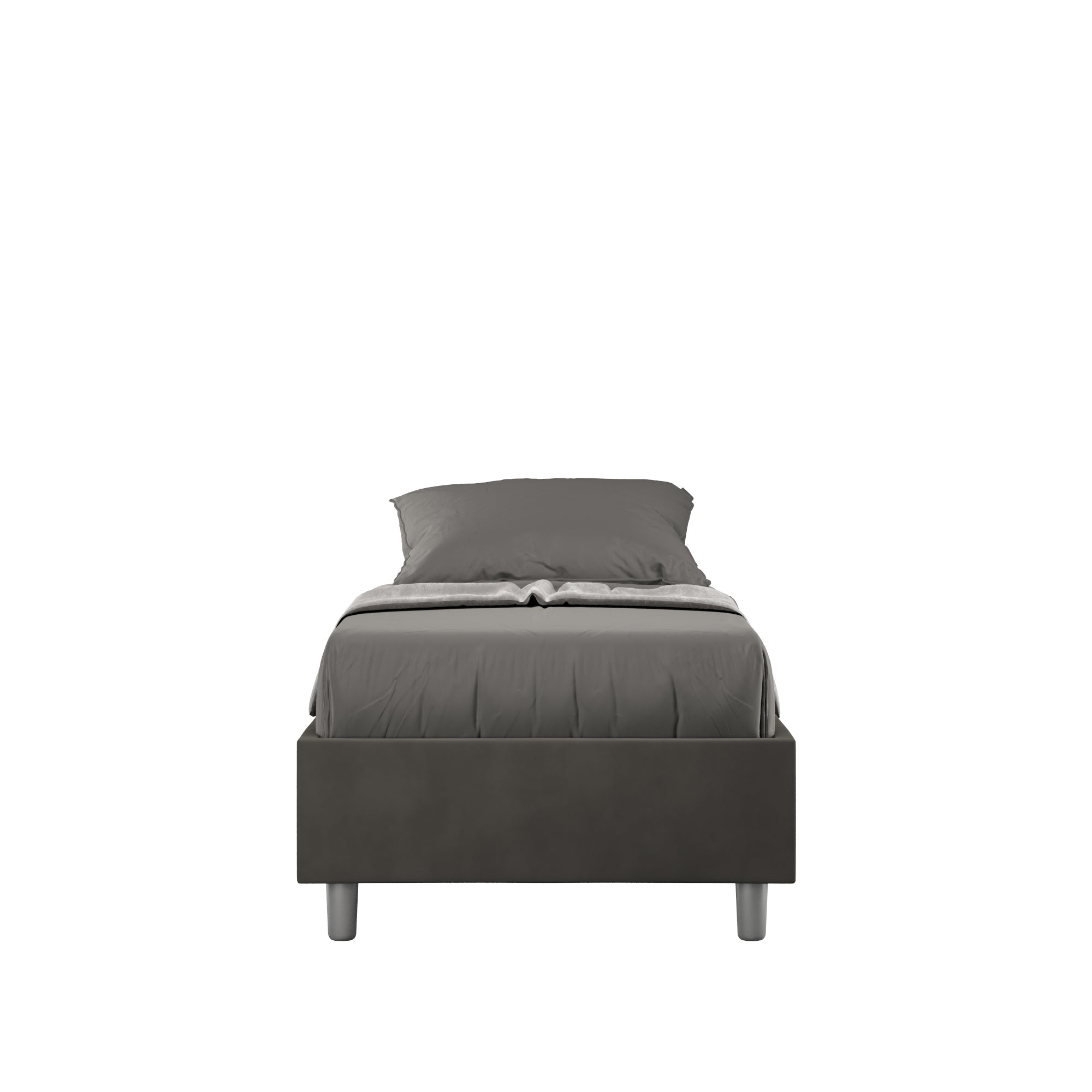 Letto singolo imbottito 80x190 microfibra Azelia senza rete, con rete e contenitore