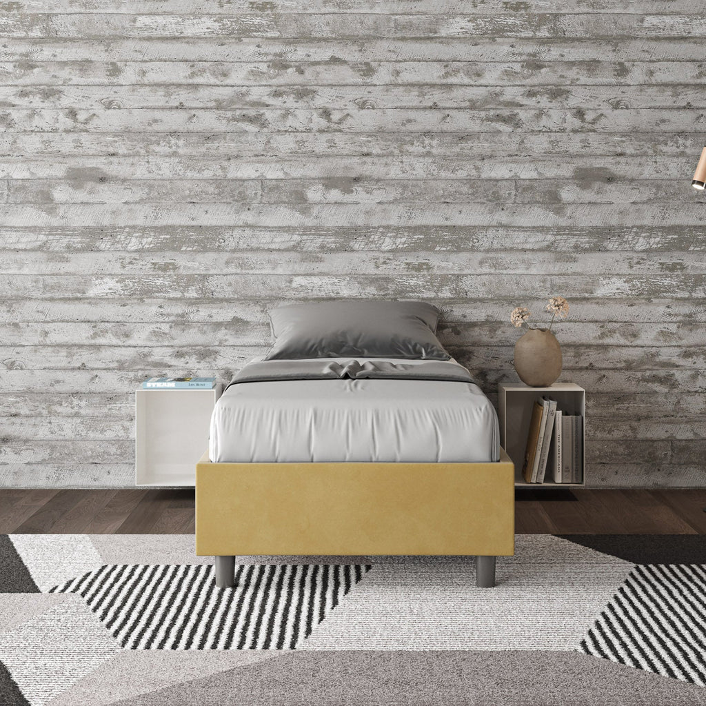Letto singolo imbottito 90x190 microfibra Azelia con e senza rete e contenitore