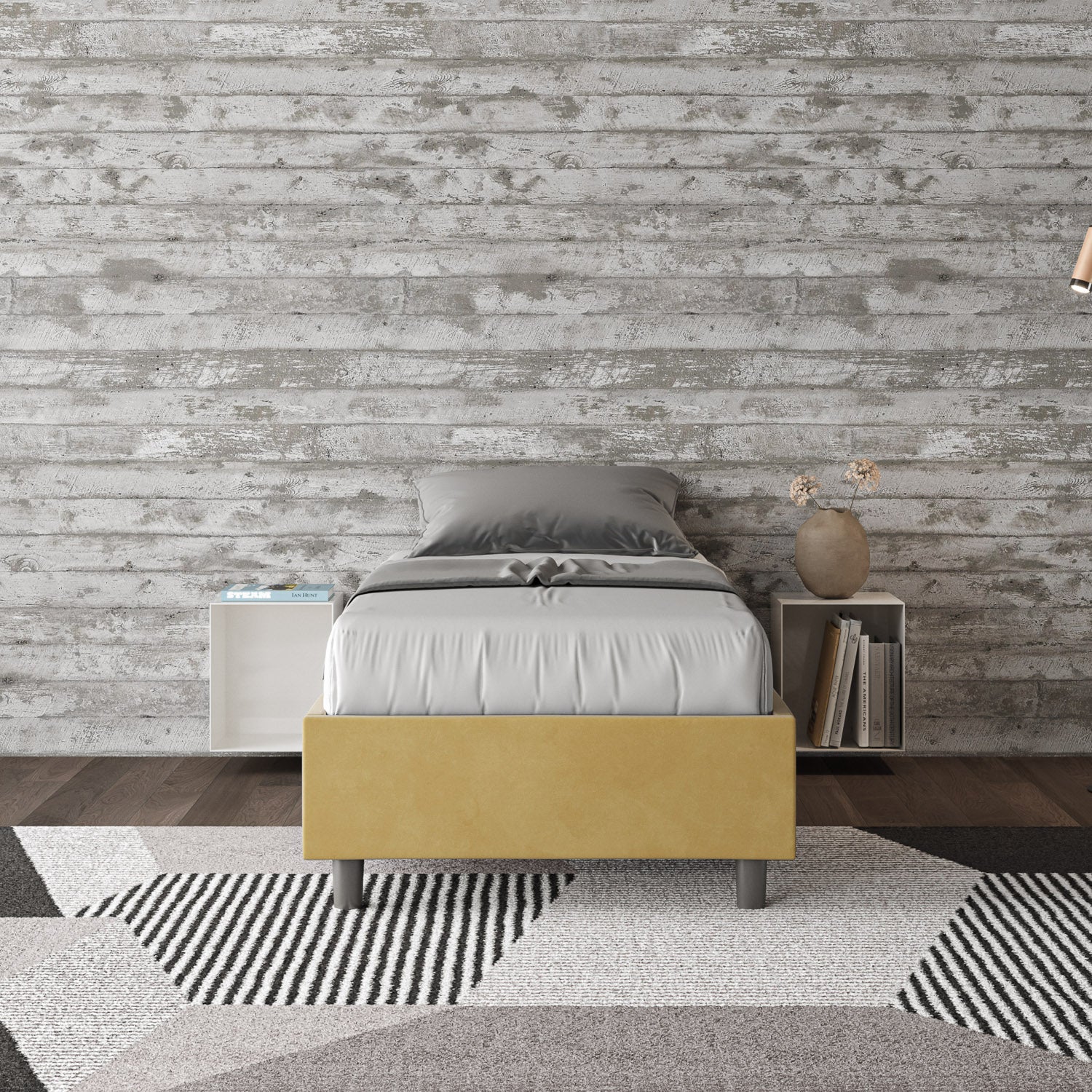 Letto singolo imbottito 90x190 microfibra Azelia con e senza rete e contenitore