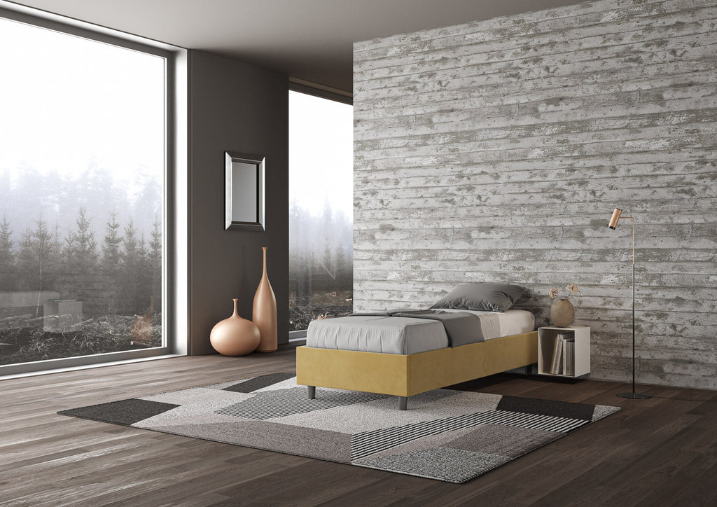 Letto singolo imbottito 90x190 microfibra Azelia con e senza rete e contenitore