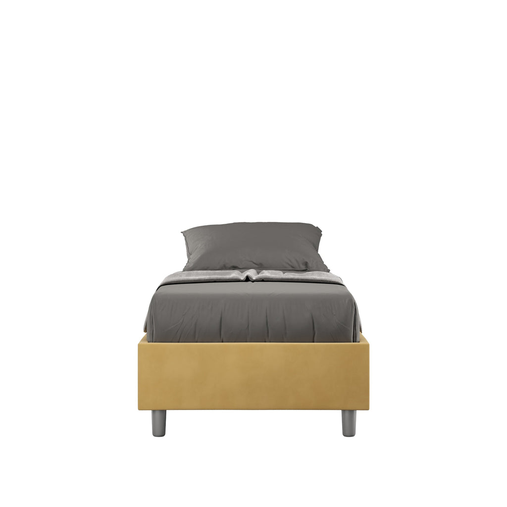 Letto singolo imbottito 80x190 microfibra Azelia senza rete, con rete e contenitore