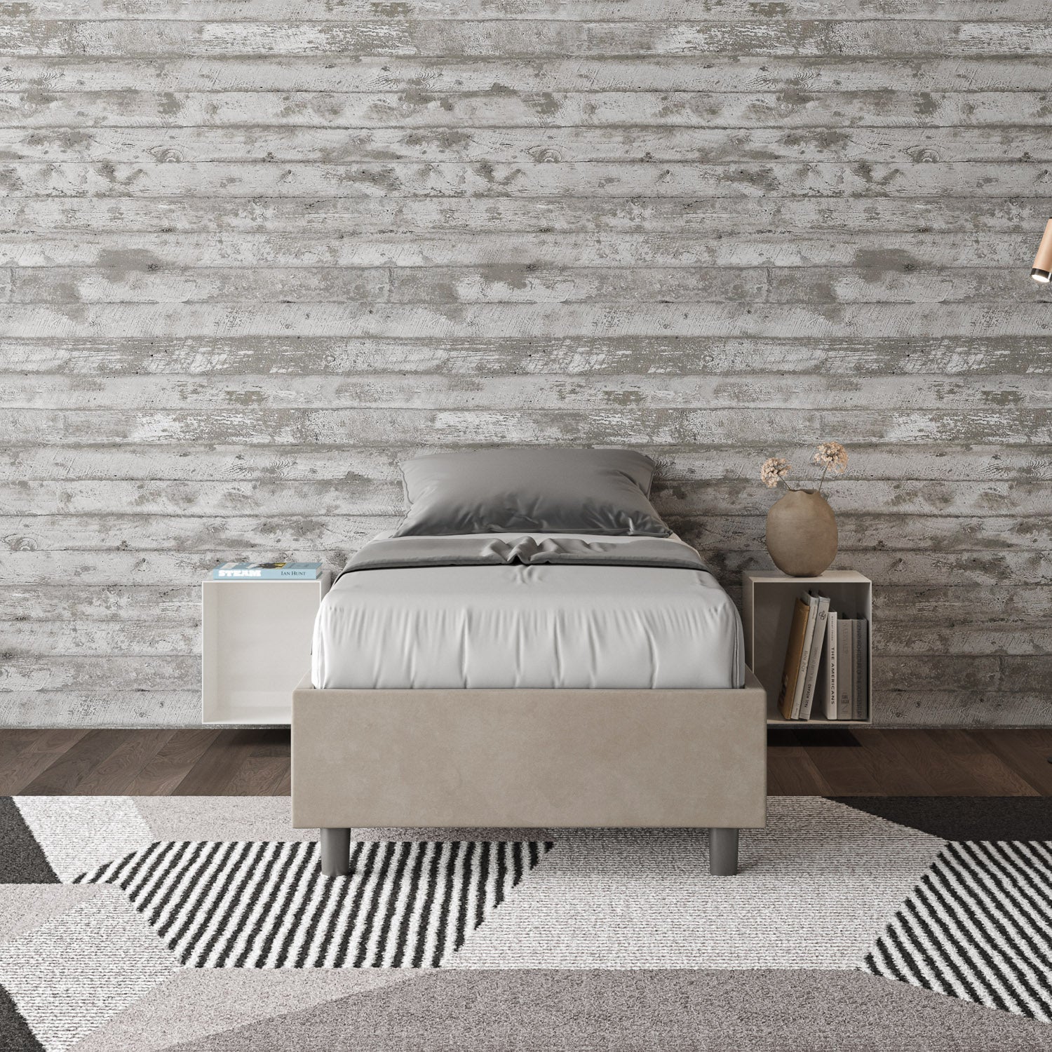 Letto singolo contenitore imbottito 90x210 microfibra Azelia