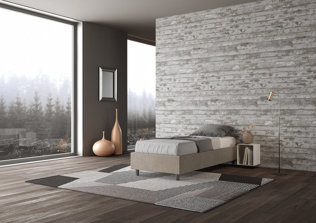 Letto singolo imbottito 90x190 microfibra Azelia con e senza rete e contenitore