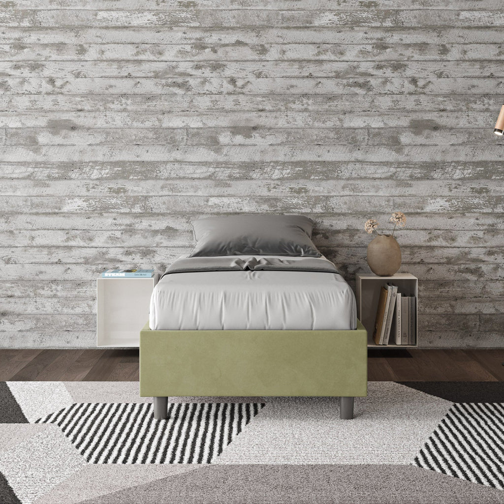 Letto singolo imbottito 90x190 microfibra Azelia con e senza rete e contenitore