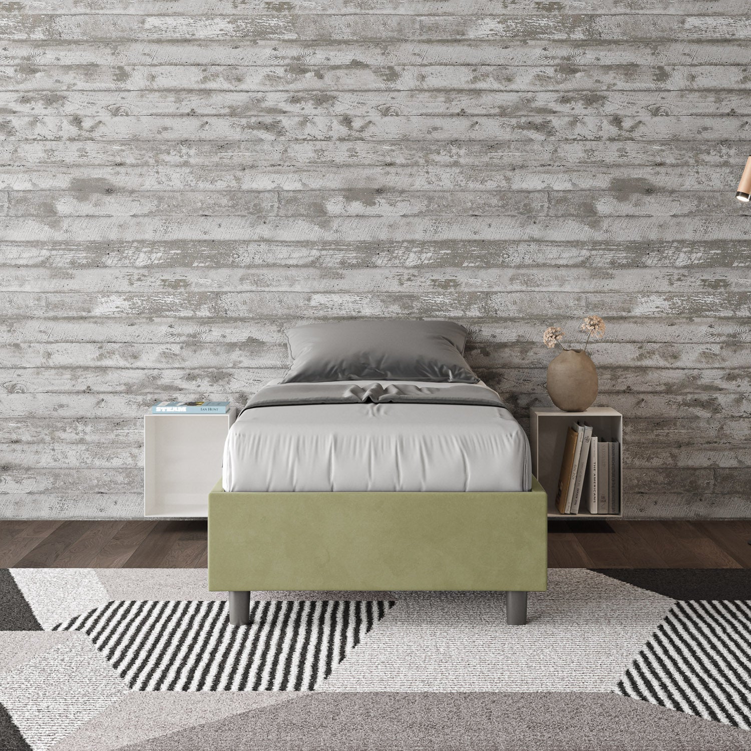Letto singolo imbottito 90x190 microfibra Azelia con e senza rete e contenitore