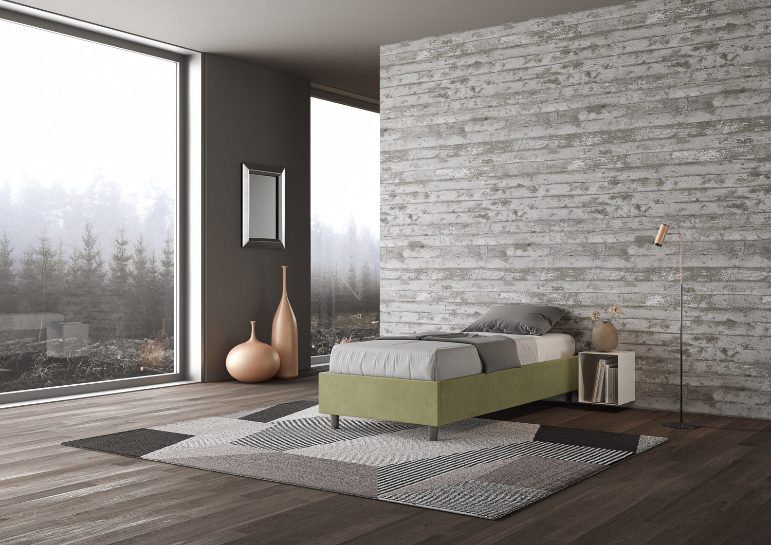 Letto singolo imbottito 90x190 microfibra Azelia con e senza rete e contenitore
